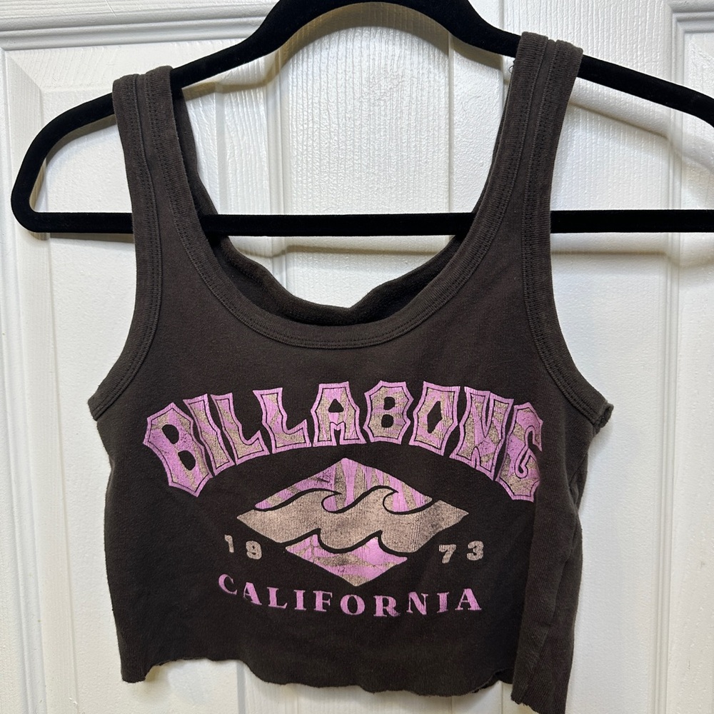 Billabong Crop Top Medium Gray Pink Graphic Tank